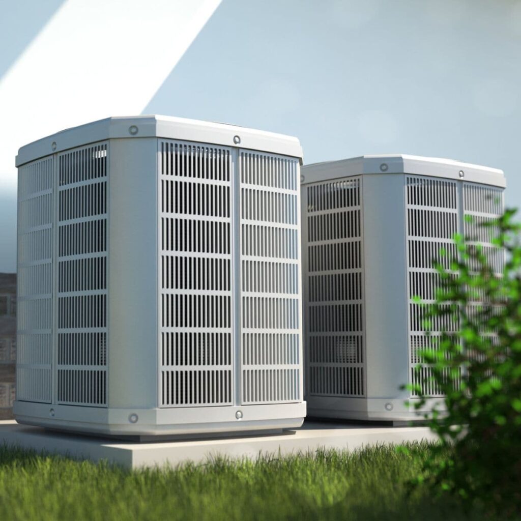 closeup of heat pumps positioned outside of the home